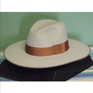 Stetson Tri-city flat brim royal deluxe fur felt hat 7 silverbelly beige cream